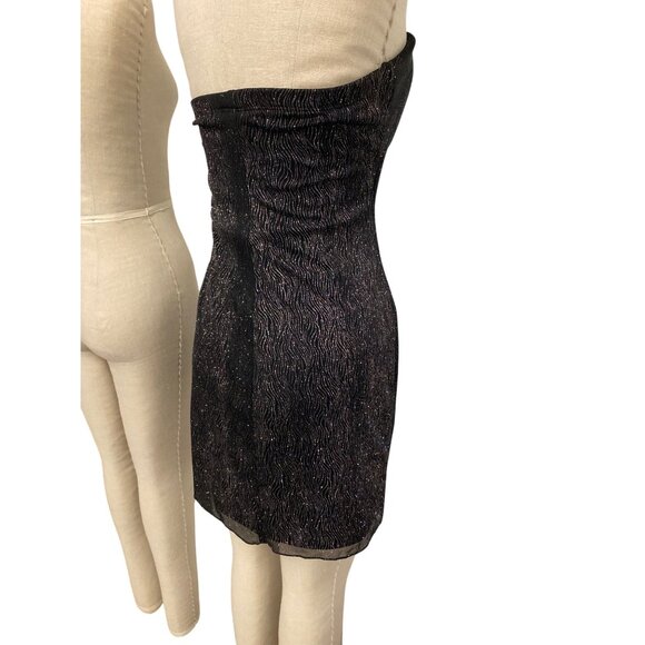 Strapless Ruched Bodycon Dress By Teez Me Juniors Size 7 Spandex Black Gold - Picture 7 of 8